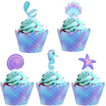 40 PCS Mermaid Cupcake Toppers and Wrappers