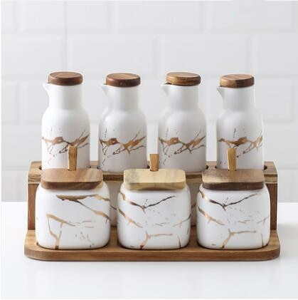 White Nordic Marbled Ceramic Seasoning Jars